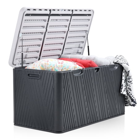 Aoodor 85 Gallon Deck Box, Lockable Outdoor Storage Box Bench for Patio Furniture Cushions, Black