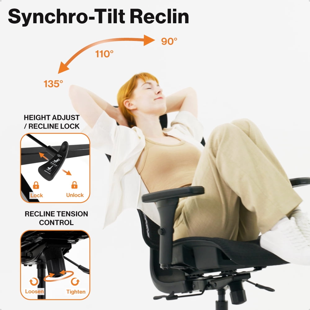 Wellnewlife Prestige Ergonomic Office Chair - Height Adjustable Backrest Lumbar Support, Seat Depth Adjust, 3D Headrest, 4D Armrests, Blade Wheels, Mesh Computer Gaming Executive Swivel Black