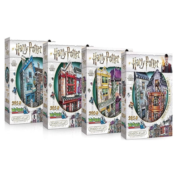 Wrebbit 3D - Harry Potter Diagon Alley Collection 3D Puzzles Bundle of 4: Ollivander’s, Quidditch Supplies, Madam Malkin’s and Weasleys’ Wizard