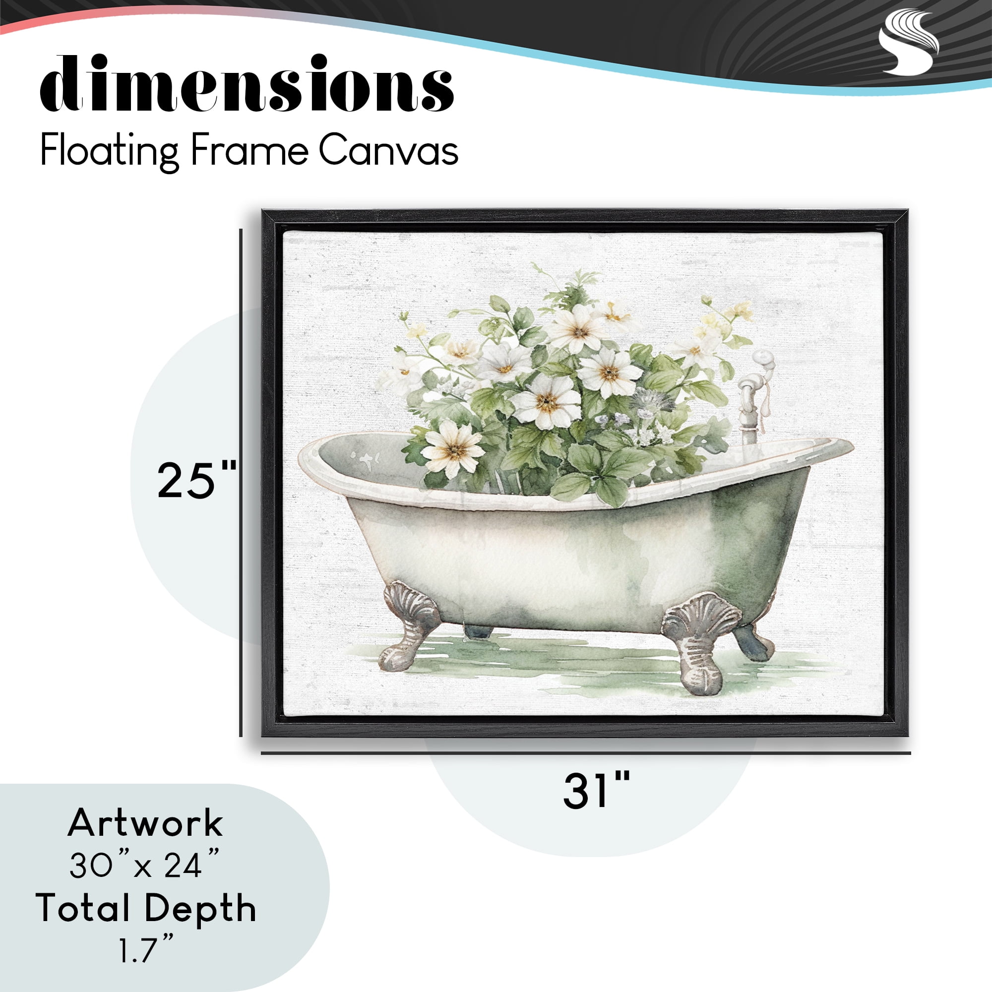 Boho Tub with Daisies Black Framed Floater Canvas Wall Art, design by Lettered and Lined