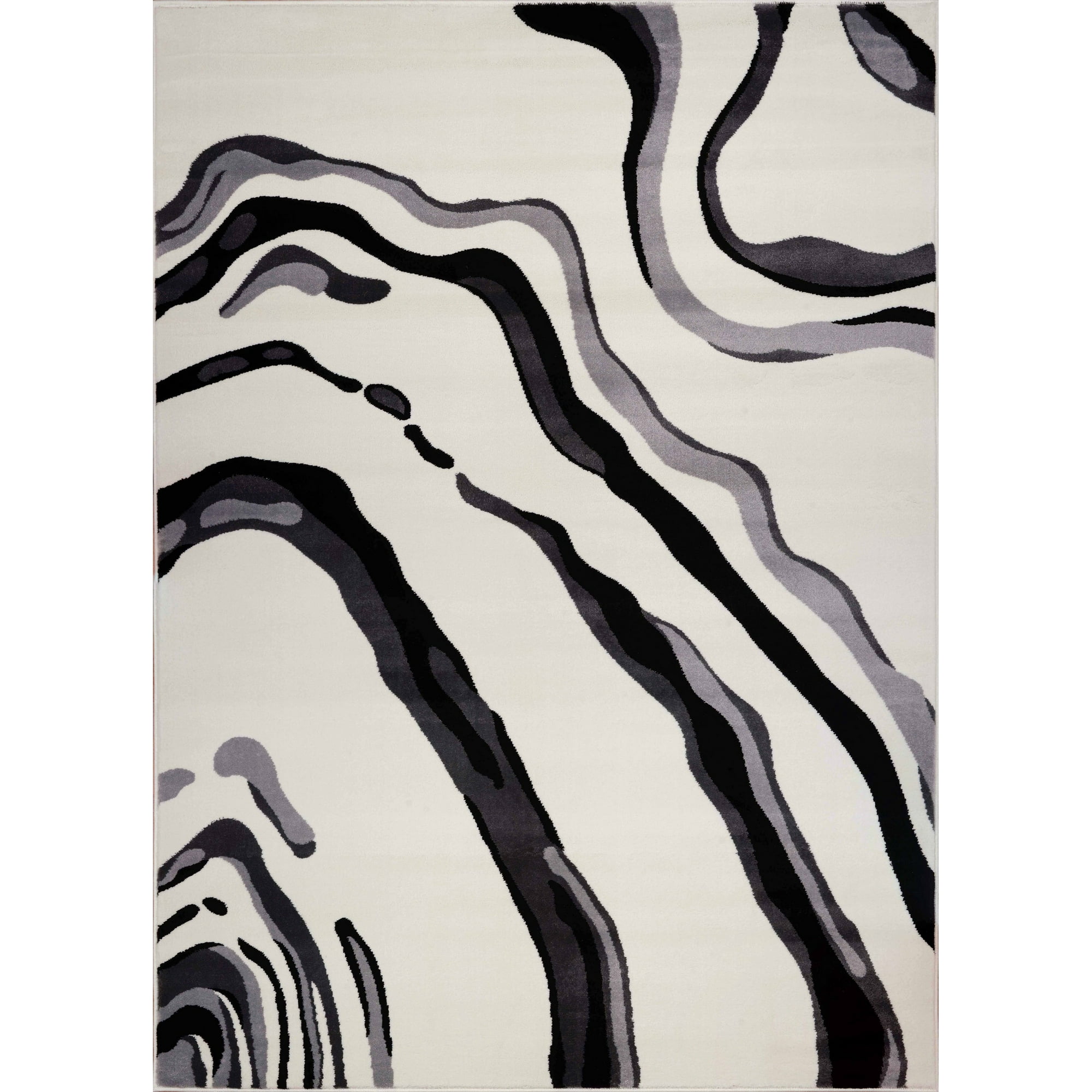 Ladole Rugs Calvin Abstract Contemporary Area Rug Carpet in Cream Black,  7x10 (6'5