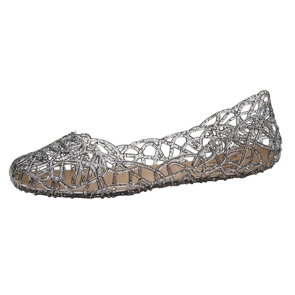 Bibifish Womens Flat Sandals Summer Closed Toe Delicate Sparkly Jelly Mesh Glitter Minimalist Embellish Footbed Beach Vacation Sandals