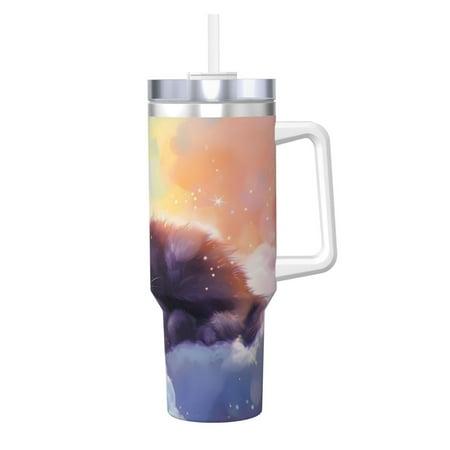 

Fuzoiu Colorful Cloud Sleeping Cat Print 40OZ Ice Bully Stainless Steel Insulated Cup with Handle and Straw - Perfect for Travel and Sports