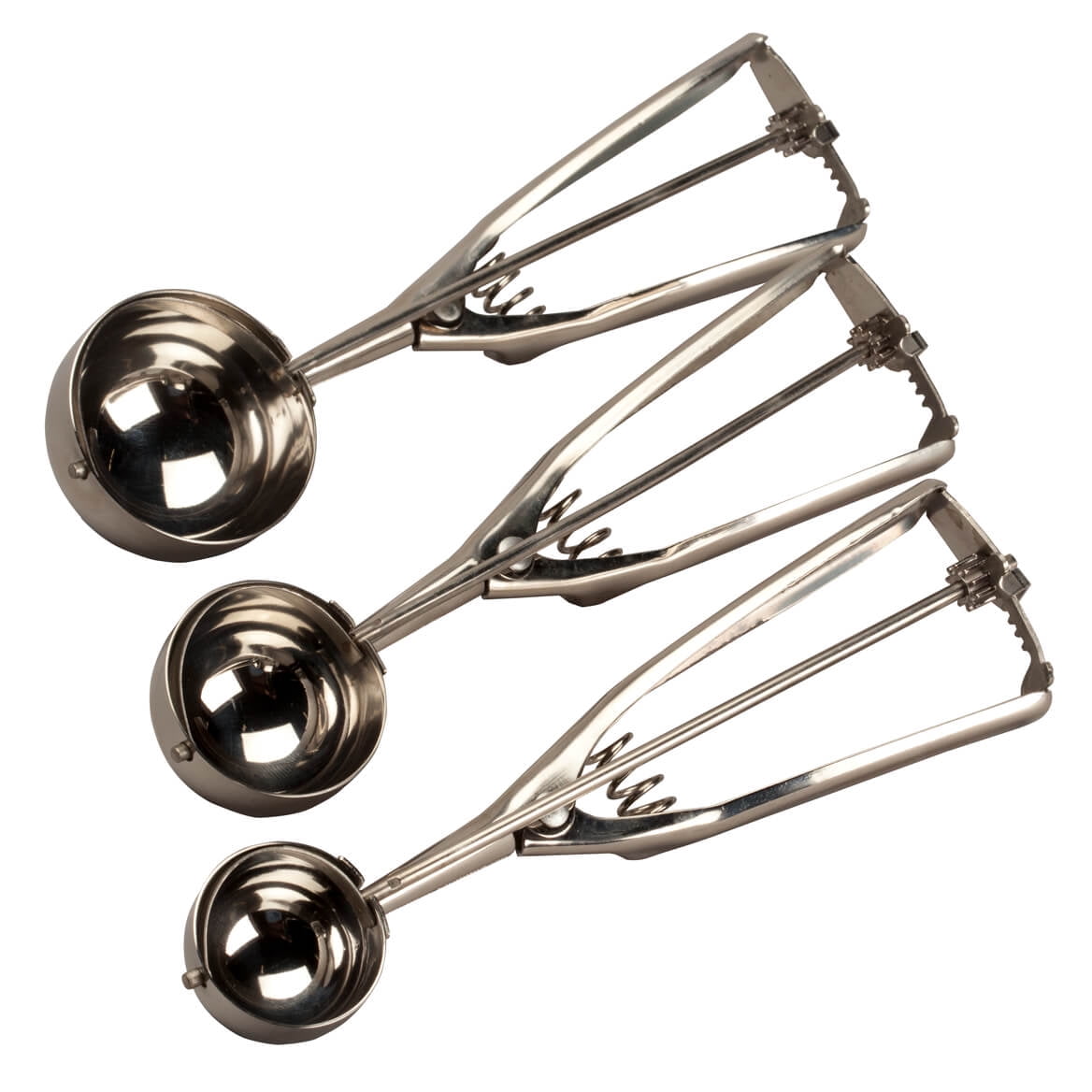 Cookie Dough Metal Cupcake Spoons Include Large-Medium-Small Sizes Balls for Meatball Muffin Melon MOTYYA Ice Cream Scoops Set of 3,Stainless Steel Cookie Scooper with Trigger Release