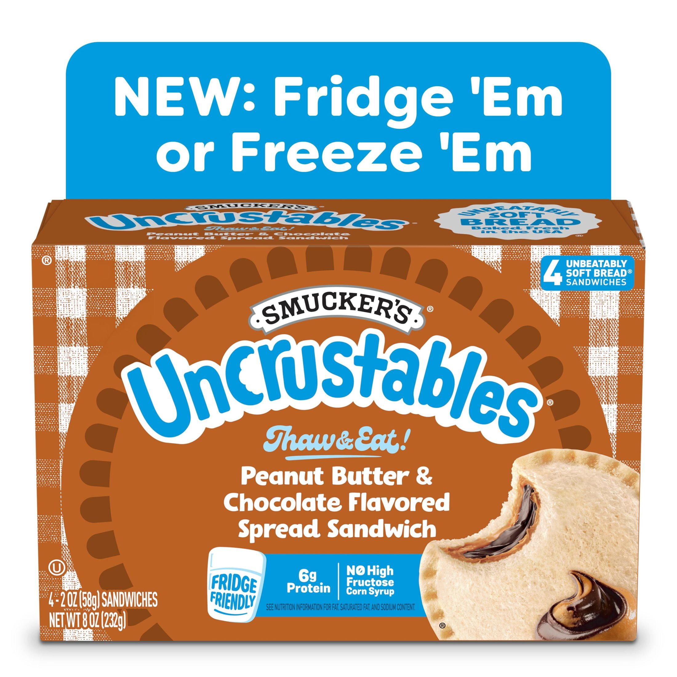 Smucker’s Uncrustables Peanut Butter & Chocolate Flavored Spread Sandwiches, 4 Count, 2 oz Each (Frozen)