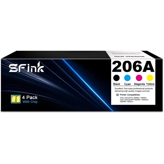 206A W2110A Toner Cartridges 4-Pack Compatible for HP 206A 206X Toner Cartridge for HP Color LaserJet Pro MFP M283fdw M283cdw M255dw M283 M255 Series Printer Ink (Black Cyan Yellow Magenta)