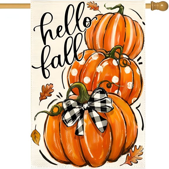 AUQ Hello Fall Garden Flag 12x18 Inch Double Sided Outside,Autumn Harvest Pumpkins Seasonal Holiday Small Yard Outdoor Decoration