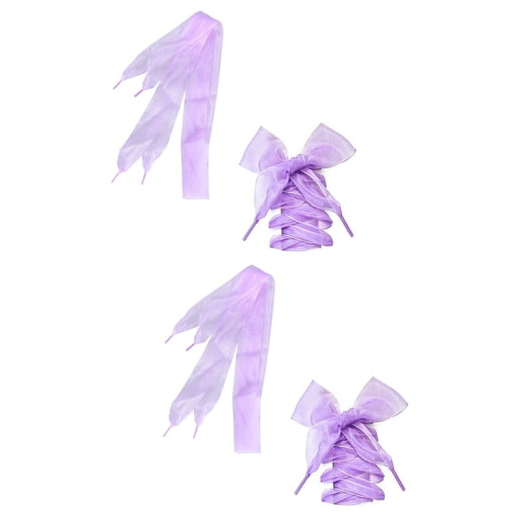 2 Pairs Purple Bow Black Ribbon Shoe Laces White for Trainers Miss Child Lavender