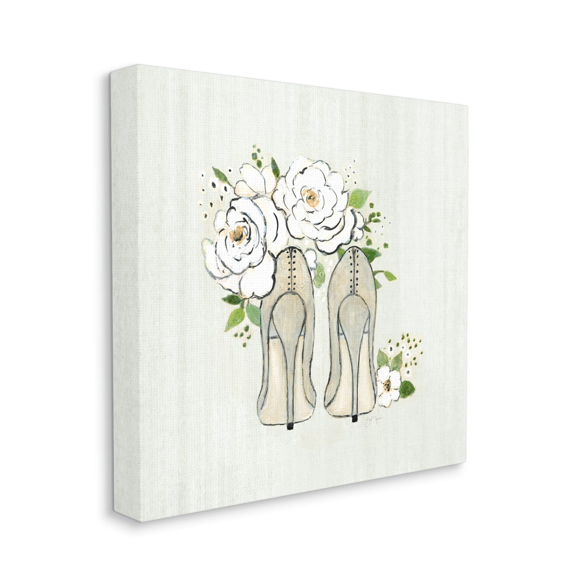 Stupell Industries Chic Fashion Heels White Rose Flowers Motif Graphic Art Gallery Wrapped Canvas Print Wall Art, Design by Tava Studios