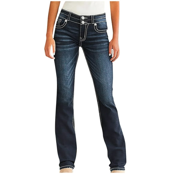 JMYHOAM Jeans for Women Embroidered Pocket Low Rise Skinny Denim Pants
