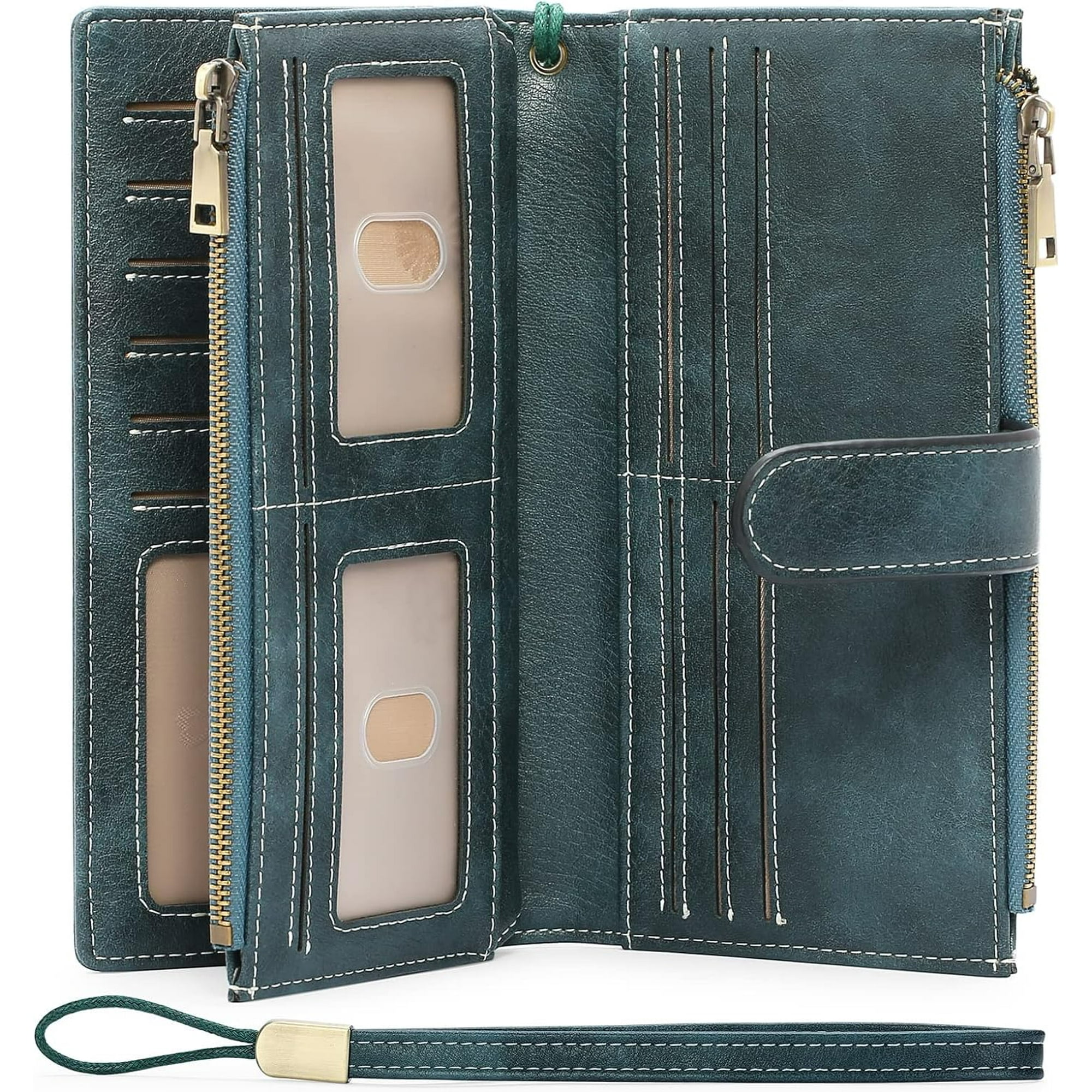 Womens Wallets Large Capacity Credit Card Holder Rfid Wallet Women Double Zipper Pocket Leather Bifold Ladies Wristlet Clutch Wallet Walmart