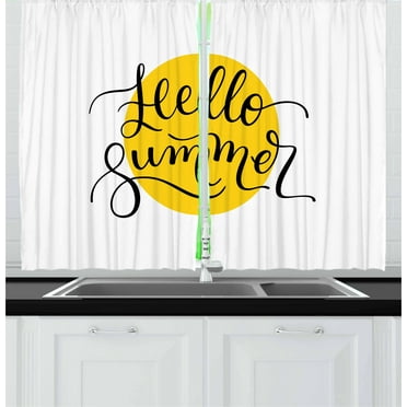 Ambesonne Hello Summer Kitchen Curtains, Letters on Yellow, 55"x39", Mustard Black