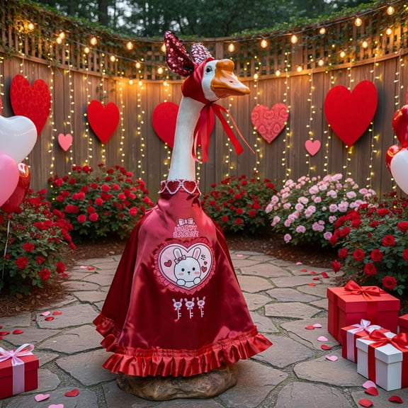 Goose Outfit Goose Clothes Valentines Day Goose Costume Patio Goose Decor Garden Goose Decorations Holiday Goose Outfit with Hat for 23 Inch Lawn Goose Statue
