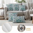 thumbnail image 6 of Teal Paisley Pattern Outdoor Waterproof Pillow Covers, Boho Ethnic Floral Traditional Decorative Square Throw Pillowcase Sofa Cushion Sham for Patio/Couch/Chair, 16"x16" 2 Pack, 6 of 8