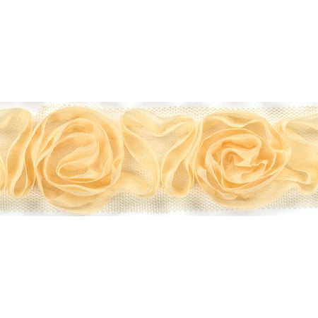 American Crafts 1-1/2-Inch Rose Ribbon, 1-Yard Spool, Butter Multi-Colored