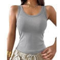 thumbnail image 4 of Wevis Women's Ribbed Tank Top with Built-in Bra, Scoop Neck Fitted Cami for Summer - GRAY_M, 4 of 5