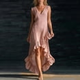 thumbnail image 7 of ClodeEU Women's Sleeveless V Neck Linen Ruffle Hem High Low Maxi Dress,Trendy Boho Summer Sundress Pink,Women's Plus L, 7 of 7