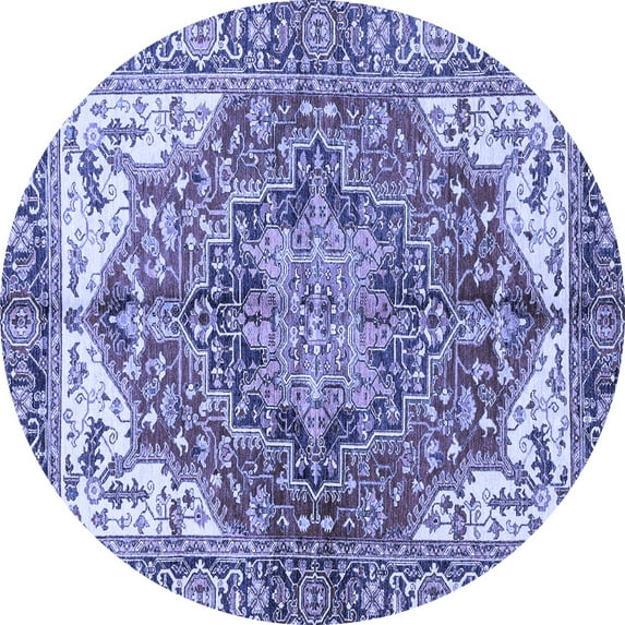 Ahgly Company Machine Washable Indoor Round Persian Blue Traditional Area Rugs, 5' Round
