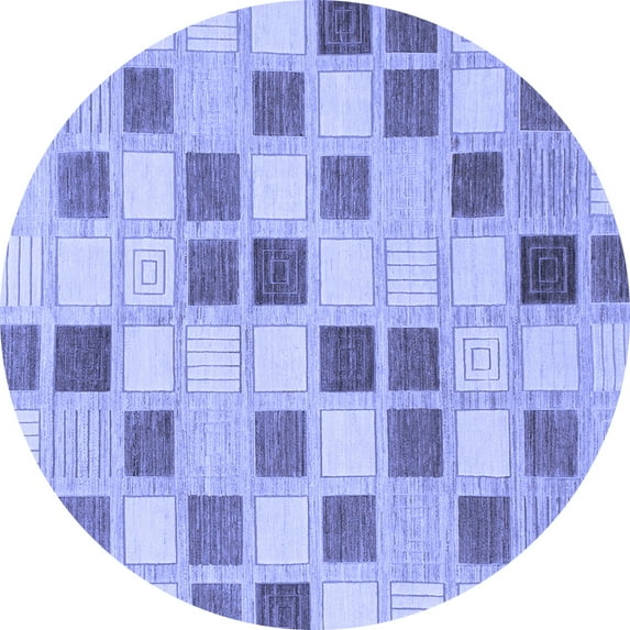 Ahgly Company Machine Washable Indoor Round Checkered Blue Modern Area Rugs, 4' Round