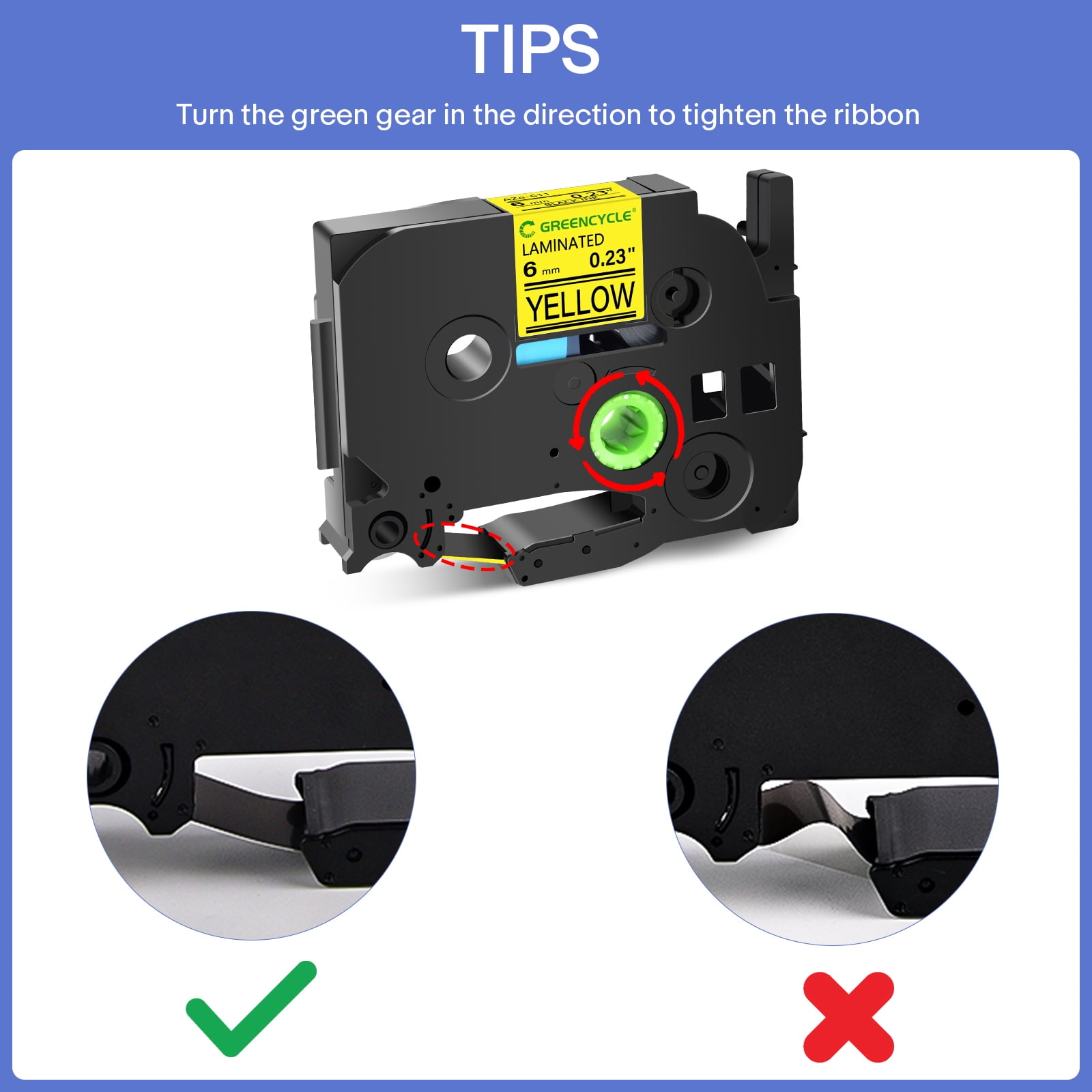 GREENCYCLE 6PK Compatible for Brother TZ TZe 611 TZ-611 TZe-611 TZ611 Label Maker Tape Standard Laminated 6mm 0.23" Black on Yellow Label Tape