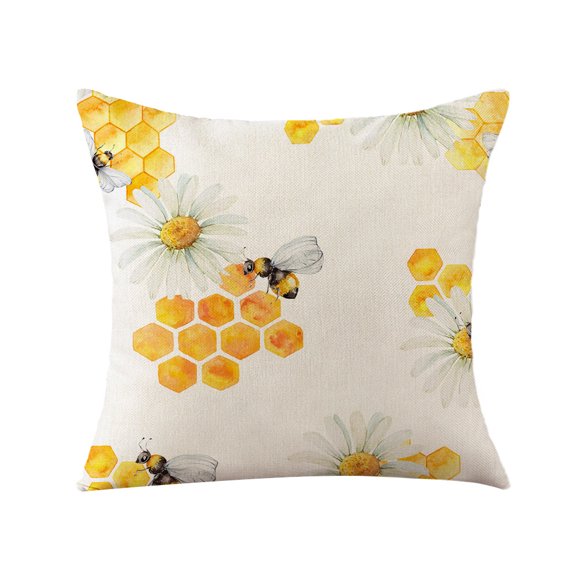 Sunflower Bee Pillowcase Linen Printed Home Sofa Cushion Cover Nordic Home Cross-border