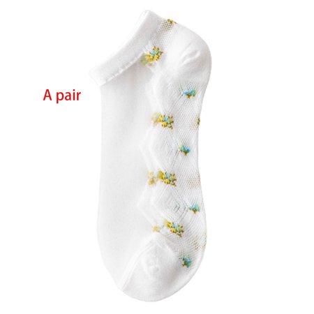 

Female Glass Fiber Boat Socks Floral Jacquard Rhombus Mesh Bottom Short Hosiery