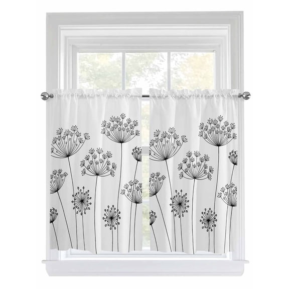 Black Dandelion Living Room Curtains 2 Panel, Spring Country Modern Minimalist Flower Cafe Window Treatment, Farmhouse Bedroom Bathroom Kitchen Curtains Drapes 104"x54"