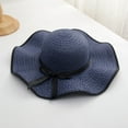 thumbnail image 3 of Visland Women Bowknot Straw Weave Wavy Wide Brim Sunscreen Outdoor Beach Sunhat Cap Hat, 3 of 4