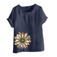 thumbnail image 4 of Aqestyerly Haut à Manches Courtes en Solde, T-Shirt Décontracté en Lin à Col Rond Imprimé pour Femmes, Coupe Confortable/marine (TTTG), 4 of 4