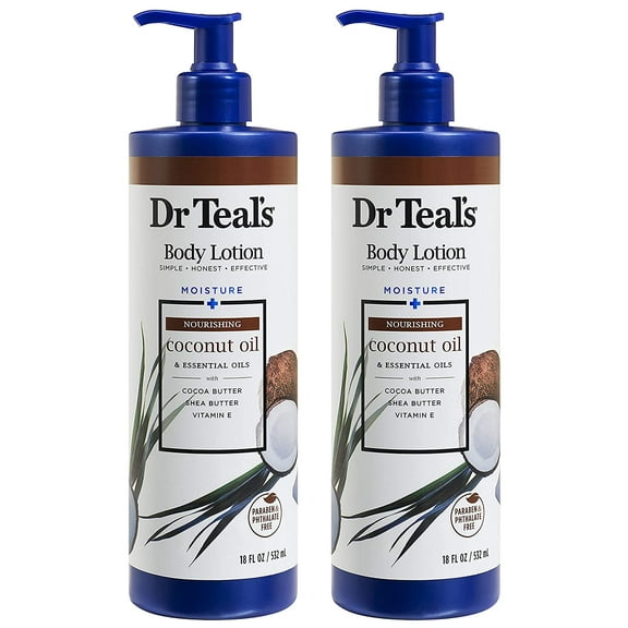 Dr. Teal's Body Lotion - Moisture Plus - Coconut Oil & Essential Oils, 18 Fl Oz 2-Pack (36 Fl Oz)