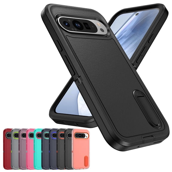 Corliven for Google Pixel 9 / 9 Pro Case, Rugged Protective Cover with Kickstand, Shock-Absorbent, Anti-Scratch, Raised Edge Protection, Black Black