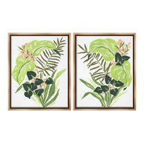 Stupell Industries Abstract Tropical Blooms Botanical & Floral Painting Brown Floater Framed Canvas Art Print Wall Art, 25 x 31, Set of 2