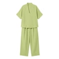 thumbnail image 7 of VISALY Linen Sets for Women Dressy Half Sleeve Deep V Neck Peasant Halter Tunic Tops Flowy Linen Loose Wide Leg Long Palazzo Pants Sets Cotton Linen Lounge Matching Summer Casual Set Green Xl, 7 of 7