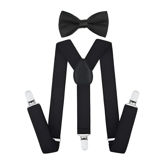 TELOLY 2 pack Child Kids Suspenders Bowtie Set - Adjustable Suspender Set for Boys and Girls