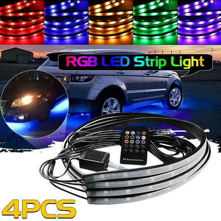 4pcs 2x90cm 2x120cm 60cm Car Led Strip Lights Voice Music Control Atmosphere Interior Lights Multicolor Music Car Led Light Strips Under Dash Lighting