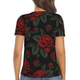 thumbnail image 3 of Fuzoiu Roses Print Women's V-Neck T-Shirt,Women's Short Sleeve Top, Comfortable for Work, Leisure, and Sports, 3 of 7