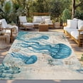 thumbnail image 2 of Teal Jellyfish Coastal Outdoor Rug for Patio/Deck/Porch, Non-Slip Large Area Rug 3 x 5 Ft, Vintage Summer Beach Nautical Indoor Outdoor Rugs Washable Area Rugs, Reversible Camping Rug Carpet Runner, 2 of 8