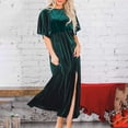 thumbnail image 1 of Qiopertar Robe de Soirée Mode Polyvalente pour Femmes, Manches Mi-Longues en Velours Doré, Col Rond avec Ceinture, Fente Haute, en Solde à Moins de 5$, 1 of 6