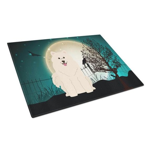 Halloween Scary Samoyed Glass Cutting Board, Large