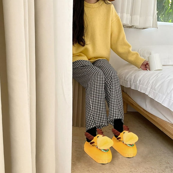 LOLIPPYY Yellow Cartoon Indoor Slippers for Fall and Winter, Comfortable PP Shoes, Size 11.0