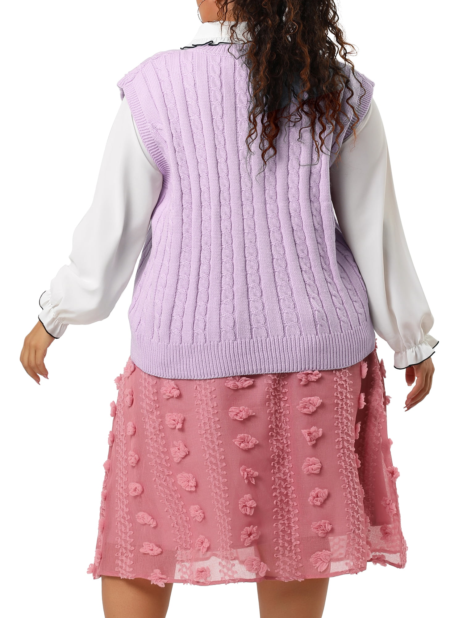 Agnes Orinda Women's Plus Size Winter Outfits V Neck Solid Knit Sweater  Vests 