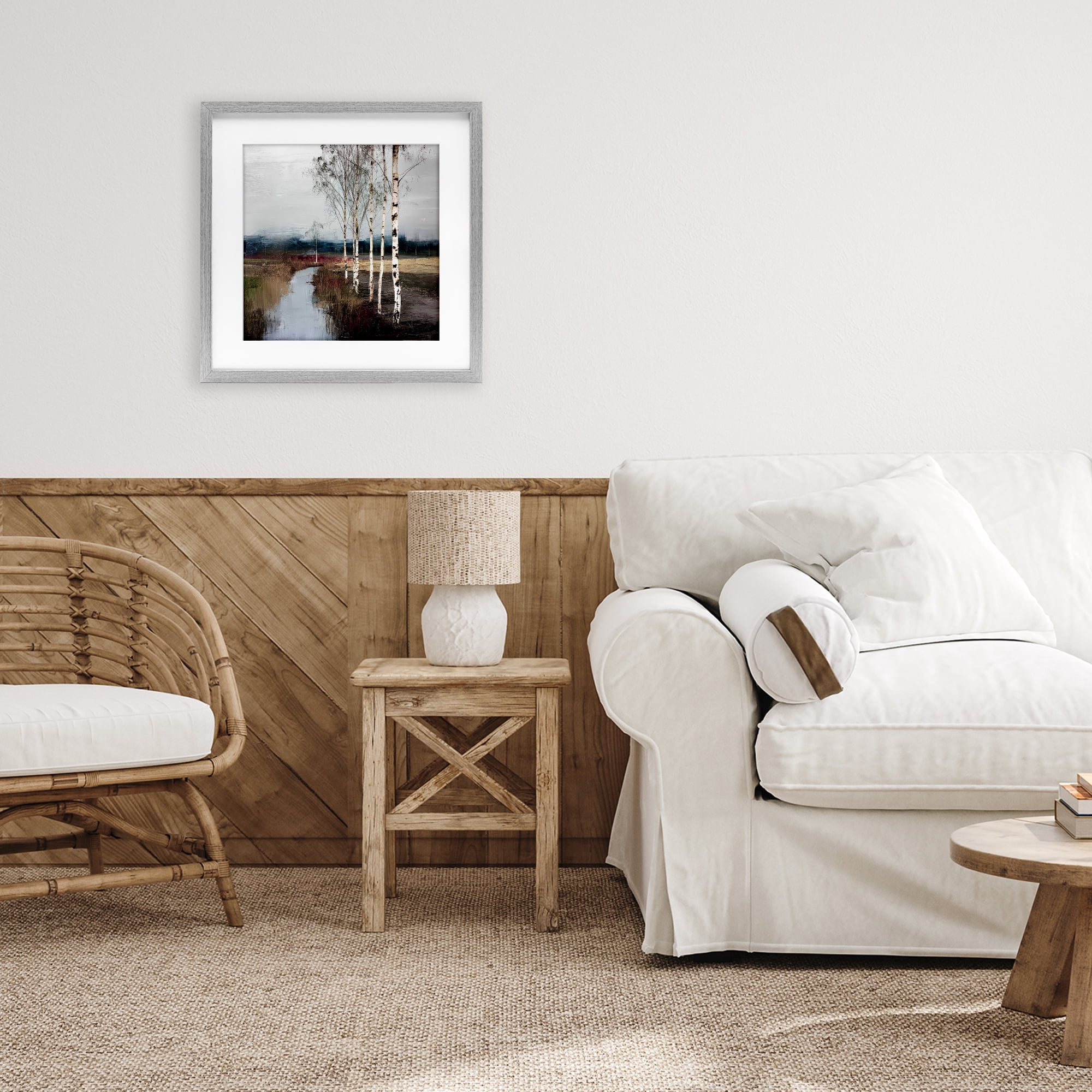 Stupell Industries Birch Creek River Gray Framed Print Under Glass, design by Kim Curinga