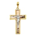 thumbnail image 2 of Wellingsale 14K Tri 3 Color Gold Polished Diamond Cut Religious Catholic Latin Crucifix Pendant, 2 of 4