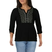 Style & Co. Womens Petites Metallic Velvet Trim Dress Top Black PXL