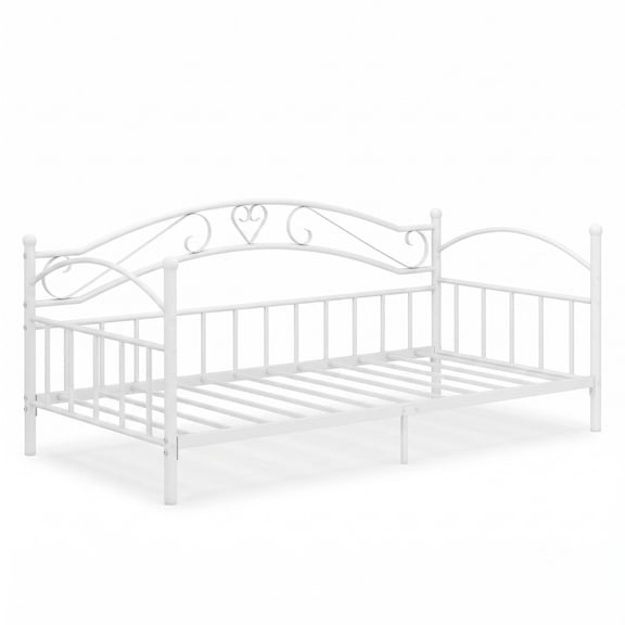 Furnibear Twin Metal Daybed Frame with Scrollwork Headboard and Roomy Under-Bed Space for Bedroom and Living Room, White
