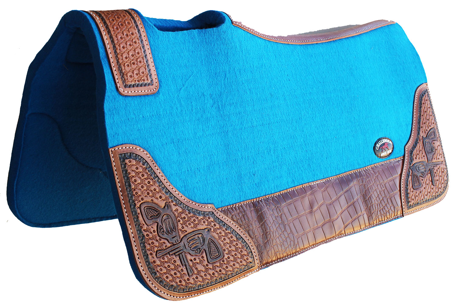 32" x 30" Western Contoured Wool Felt Therapeutic Saddle Pad Turquoise