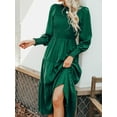thumbnail image 6 of Cupshe Women's Ruched Maxi Dress High Neck Long Sleeves Smocked Tiered, 6 of 7