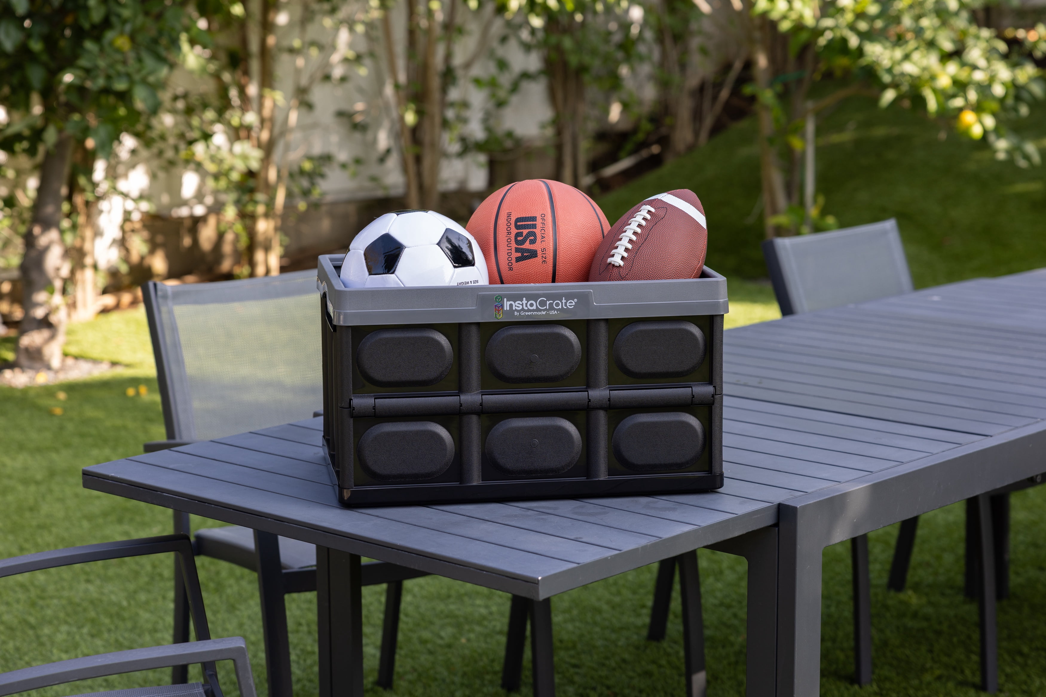GreenMade Folding Plastic Storage Crate, 12 Gallon, Black/Gray, Collapsible, 4-Pack