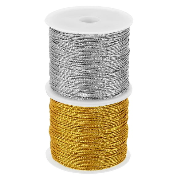 Uxcell Total 62yard Metallic Cord Set, 2Rolls 0.7mm Dia Ornament String, Gold,Silver