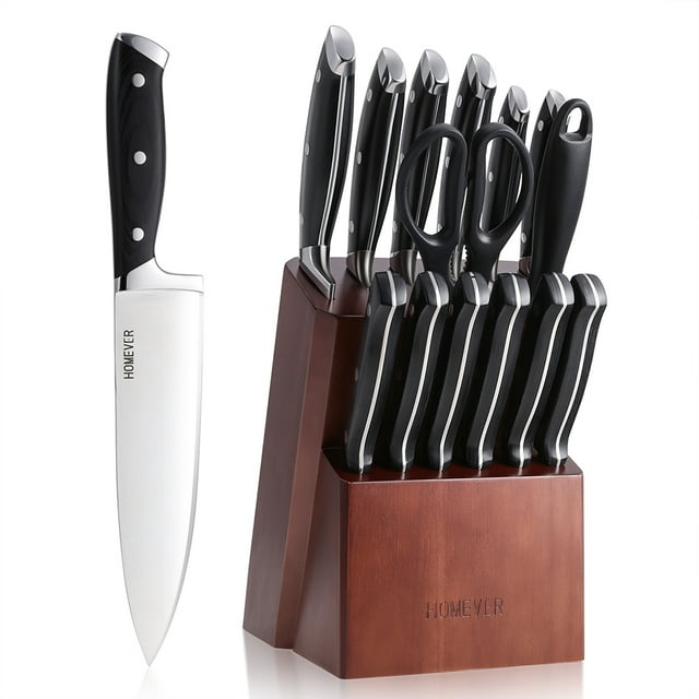 Lotpreco 15 Piece Premium Kitchen Knife Set with CherryStain Block, Stainless Steel Blades to